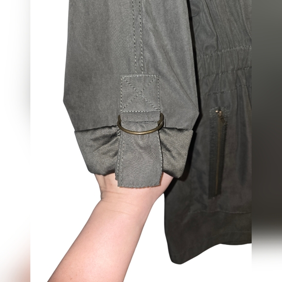 Live a little Green Jacket, Size Small, roll tab sleeves - Picture 2 of 9